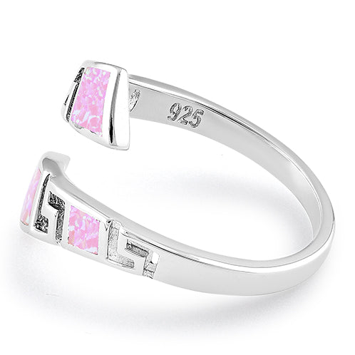 Sterling Silver Unique Pattern Pink Lab Opal Ring