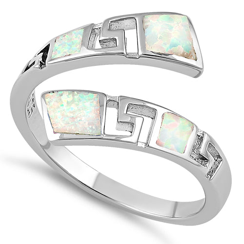 Sterling Silver Unique Pattern White Lab Opal Ring