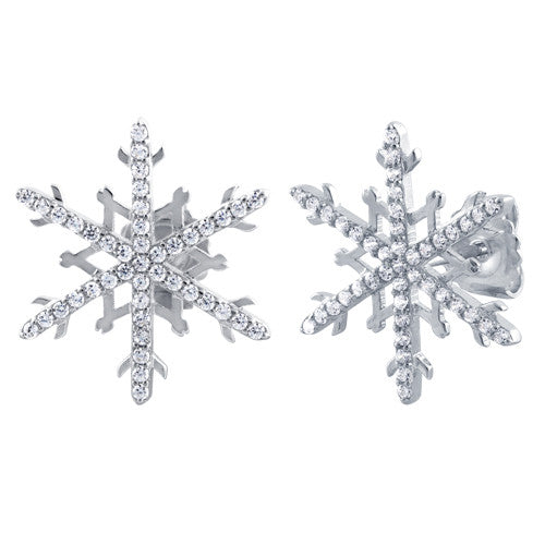 Sterling Silver Unique Snowflake Clear CZ Earrings
