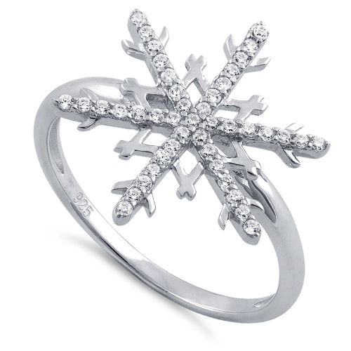 Sterling Silver Unique Snowflake Clear CZ Ring