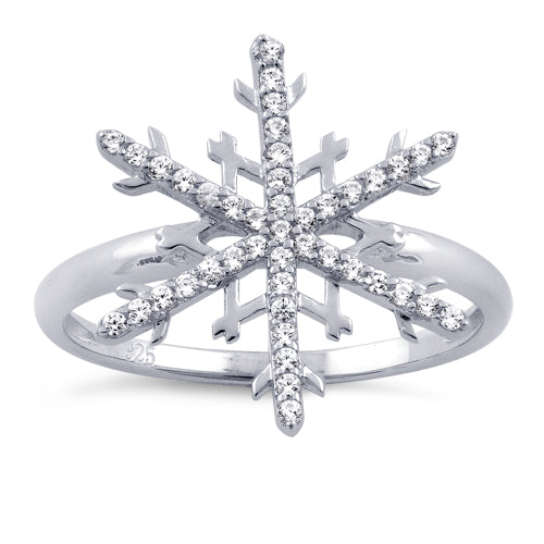 Sterling Silver Unique Snowflake Clear CZ Ring