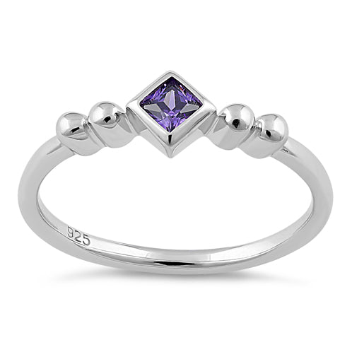 Sterling Silver Unique Square Amethyst CZ Ring