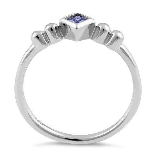 Sterling Silver Unique Square Amethyst CZ Ring