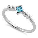 Sterling Silver Unique Square Aqua Blue CZ Ring