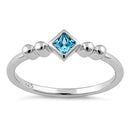 Sterling Silver Unique Square Aqua Blue CZ Ring