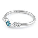 Sterling Silver Unique Square Aqua Blue CZ Ring
