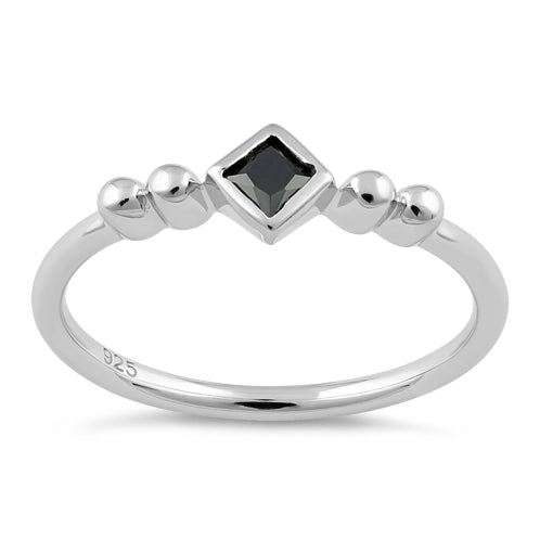 Sterling Silver Unique Square Black CZ Ring