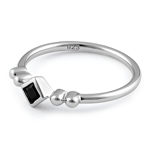 Sterling Silver Unique Square Black CZ Ring