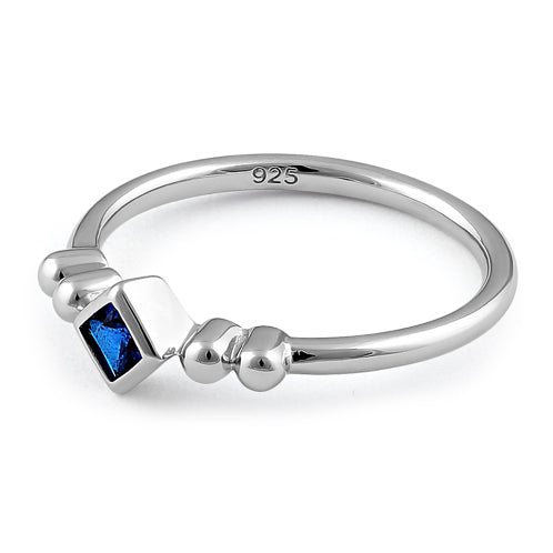 Sterling Silver Unique Square Blue Spinel CZ Ring