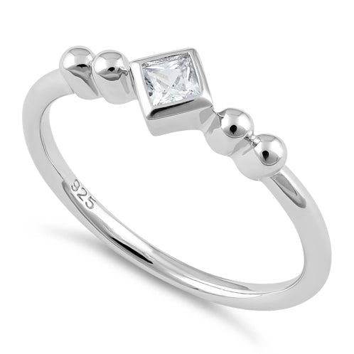 Sterling Silver Unique Square Clear CZ Ring