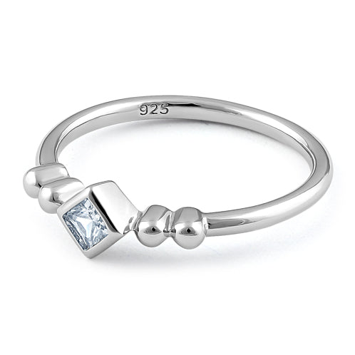 Sterling Silver Unique Square Clear CZ Ring