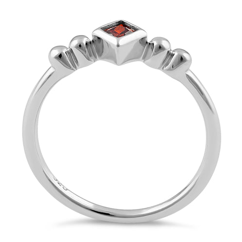 Sterling Silver Unique Square Garnet CZ Ring