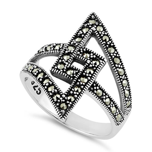 Sterling Silver Unique Square Marcasite Ring