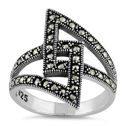 Sterling Silver Unique Square Marcasite Ring