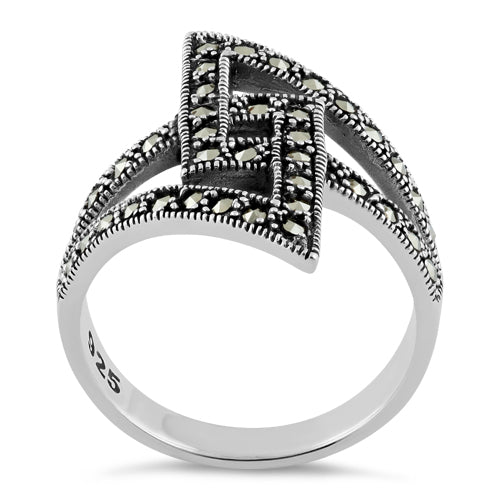 Sterling Silver Unique Square Marcasite Ring