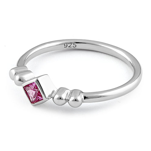 Sterling Silver Unique Square Ruby CZ Ring