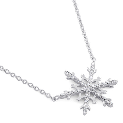 Sterling Silver Unique Snowflake Clear CZ Necklace