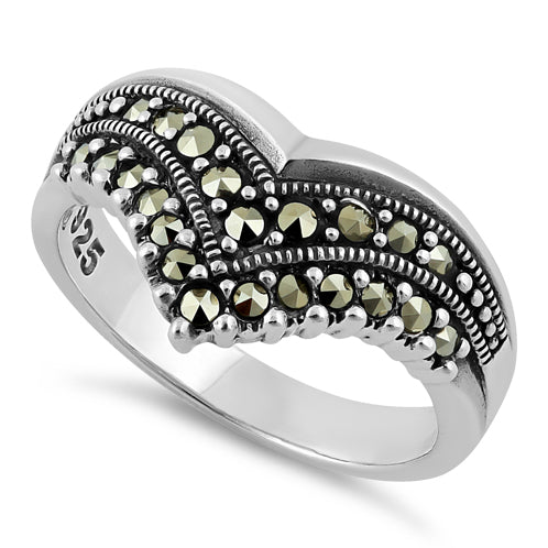 Sterling Silver V Shape Marcasite Ring