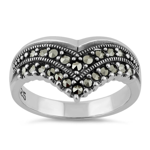 Sterling Silver V Shape Marcasite Ring