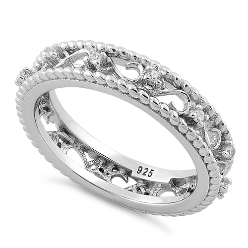 Sterling Silver Vine Rope CZ Ring