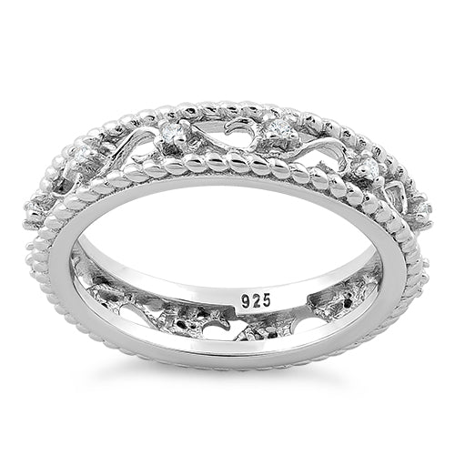 Sterling Silver Vine Rope CZ Ring