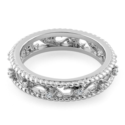 Sterling Silver Vine Rope CZ Ring