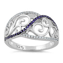 Sterling Silver Vines Amethyst CZ Ring