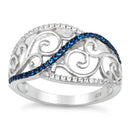 Sterling Silver Vines Blue Spinel CZ Ring