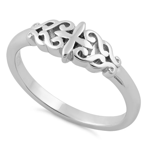 Sterling Silver Vines Cross Ring