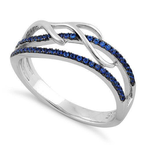 Sterling Silver Vines Freeform Blue Sapphire CZ Ring