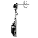 Sterling Silver Vines Tear Drop Black Onyx Marcasite Earrings