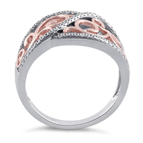 Sterling Silver Vines Two-tone Rose Gold Plated CZ Ring