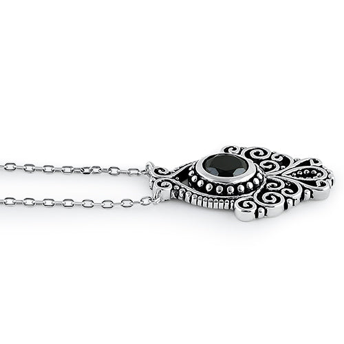 Sterling Silver Vintage Black CZ Necklace