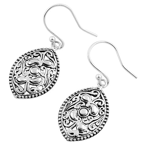 Sterling Silver Vintage Curve Pattern Maqruise Hook Earrings