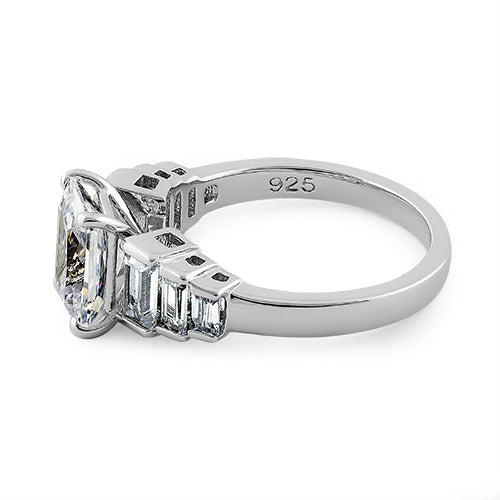 Sterling Silver Vintage Emerald Cut Engagement CZ Ring