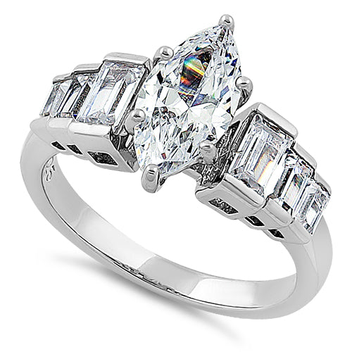 Sterling Silver Vintage Marquise Cut Engagement CZ Ring