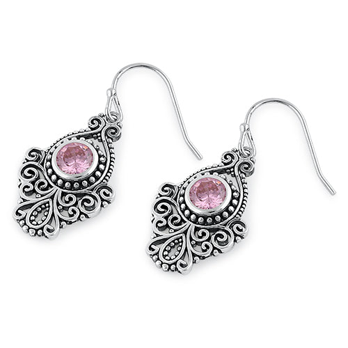 Sterling Silver Vintage Pink CZ Dangle Earrings