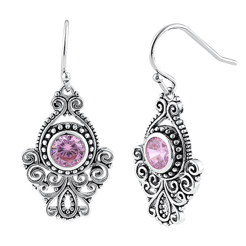 Sterling Silver Vintage Pink CZ Dangle Earrings
