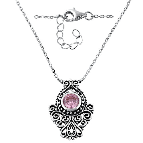 Sterling Silver Vintage Pink CZ Necklace
