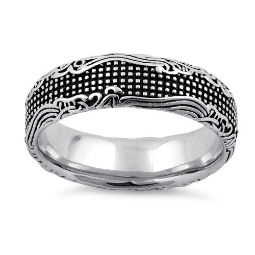 Sterling Silver Waves and Dots Oxidized Ring