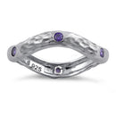Sterling Silver Wavy Hammered Amethyst CZ Ring