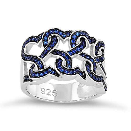 Sterling Silver Wavy Blue Spinel CZ Ring