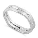 Sterling Silver Wavy Brushed Clear CZ Ring