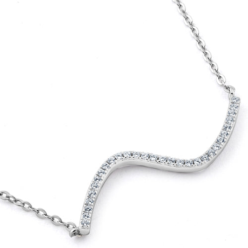 Sterling Silver Wavy CZ Necklace