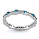 Sterling Silver Wavy Eternity Aqua Blue CZ Ring
