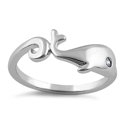 Sterling Silver Whale Clear Round CZ Ring