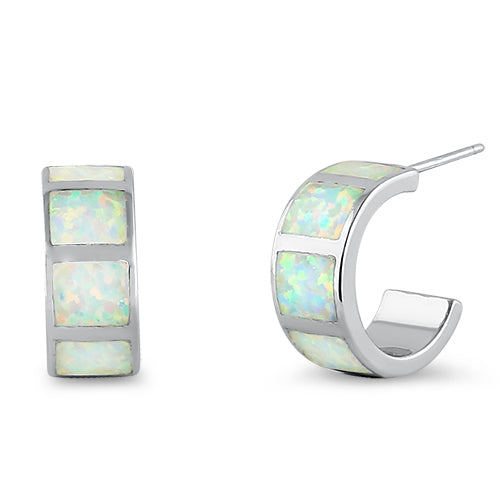 Sterling Silver White Lab Opal Hoop Earrings