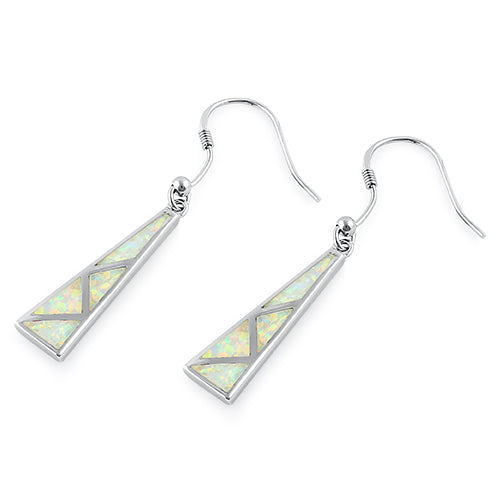 Sterling Silver White Lab Opal Pattern Hook Earrings