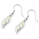 Sterling Silver White Lab Opal Stunning Leaf Hook Earrings