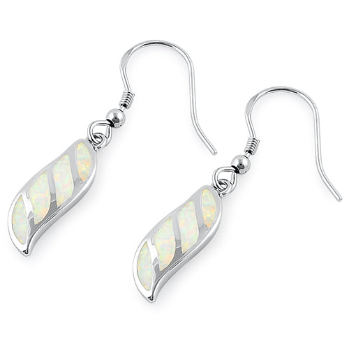 Sterling Silver White Lab Opal Stunning Leaf Hook Earrings